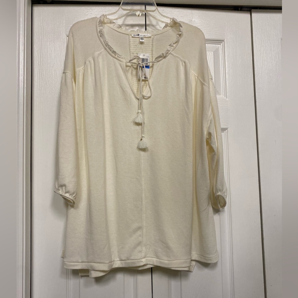 Seven7 Women’s Ivory Tunic Top  Size 1 X Boho Peasant 3/4 Sleeves Blouse